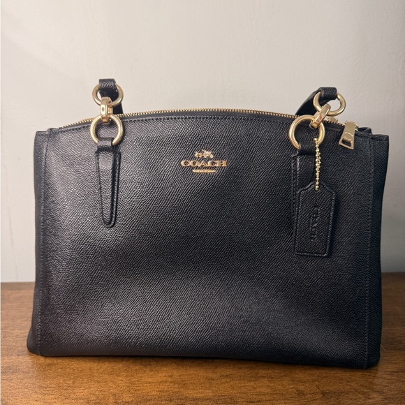 Coach Handbags - Coach Black Saffiano Leather Zip Top Satchel Tote with Gold Hardware